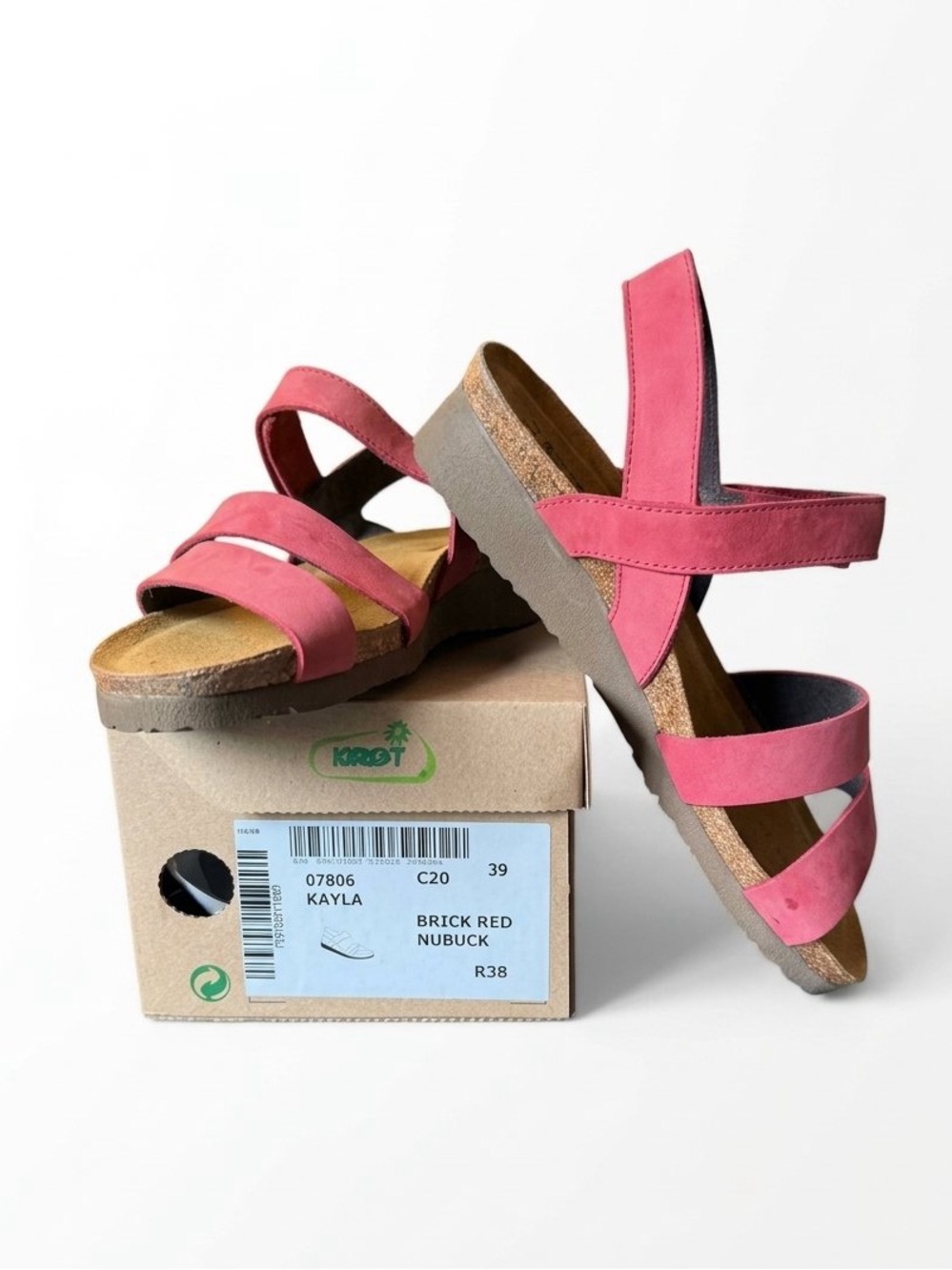 Naot Kayla Brick Red Nubuck Strappy Wedge Sandals EU 39 US 8 New With Box NIB
